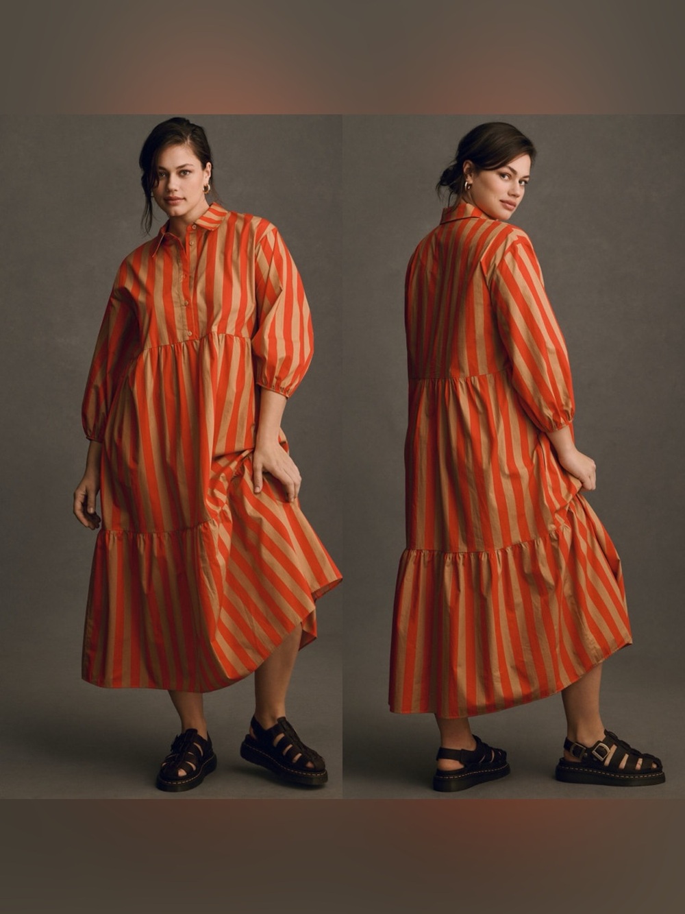 Anthropologie Maeve The Bettina Dress In Honey Red Stripe Size XL Petite